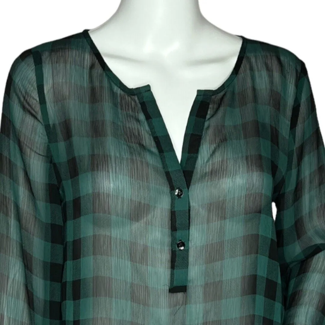 Lumiere Shirt Women Small Green Black Check‎ Print Sheer Casual Work Versatile - Image 4