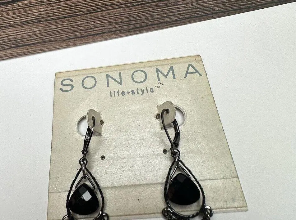 Sonoma Black Bead Beaded Gunmetal Chandelier Drop Pierced Earrings - Image 2