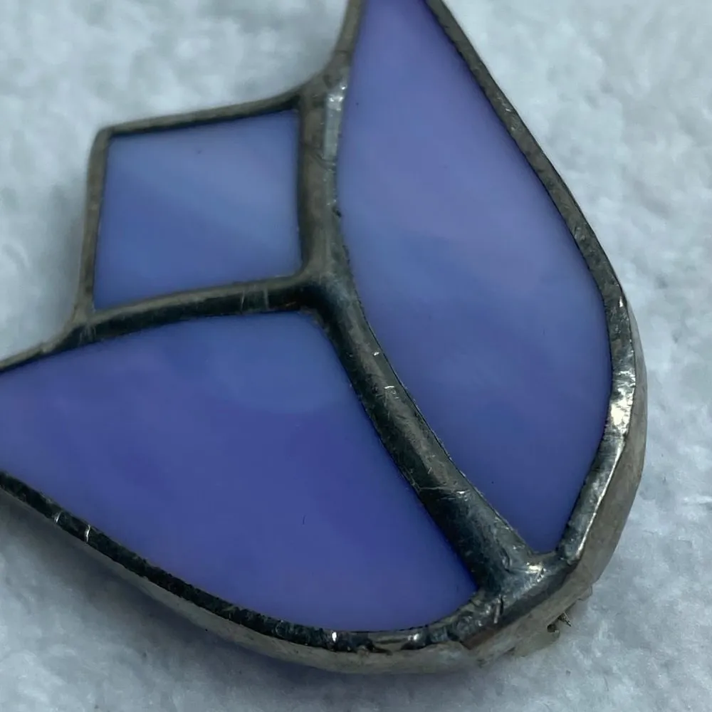 Tulip Shaped Stained Glass Purple and Silver Color Pin Brooch Vintage - Image 7