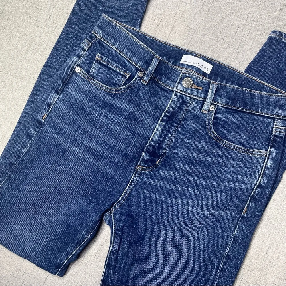 LOFT High Rise Skinny Ankle Jeans in Pure Dark Indigo Size 26 New - Image 8
