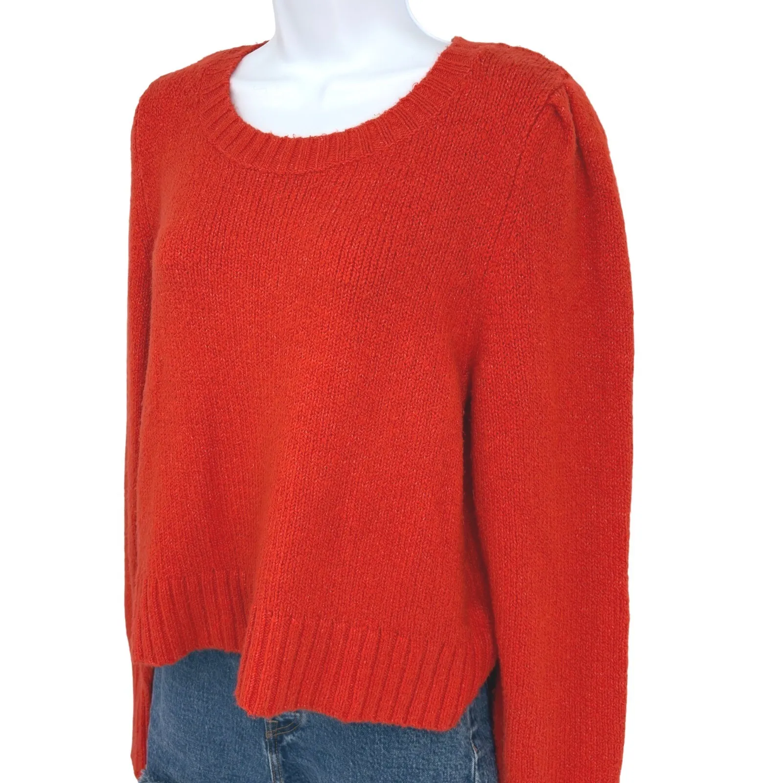 Maeve by Anthropologie Orange Knit Sweater Puff Sleeve Pullover Women L Classic Size L - Image 2