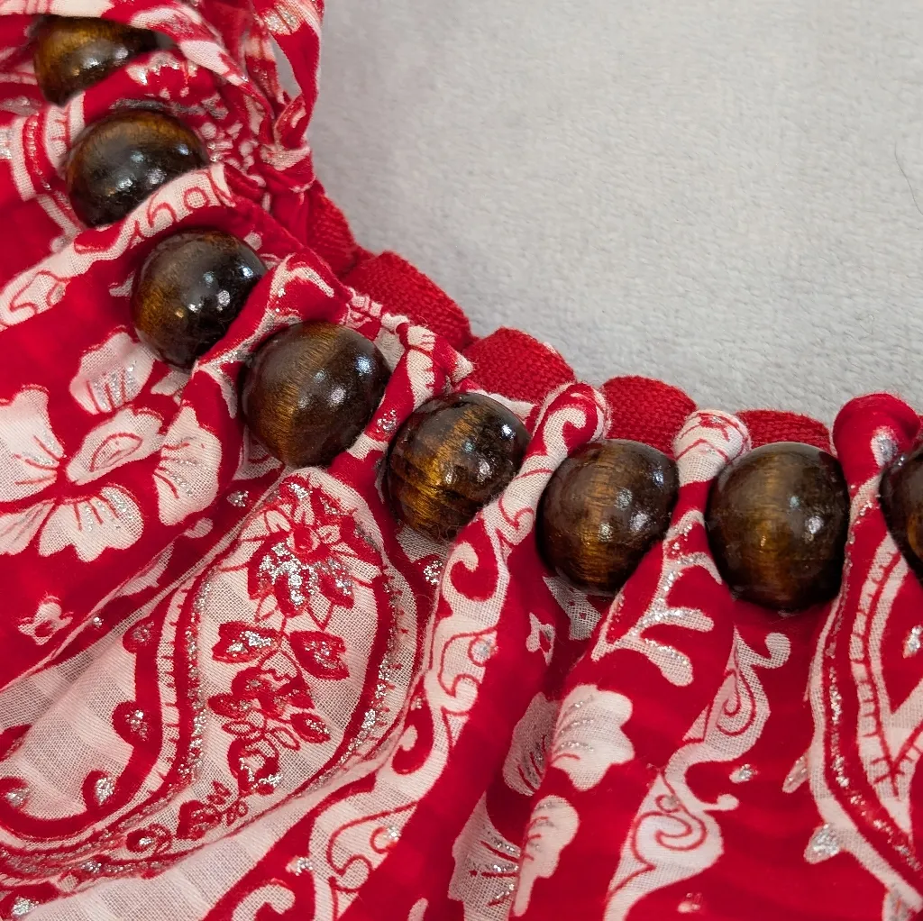 Vintage Y2K Purse Amici Red Hobo Bag Bead Straps Paisley Fabric Purse - Image 8