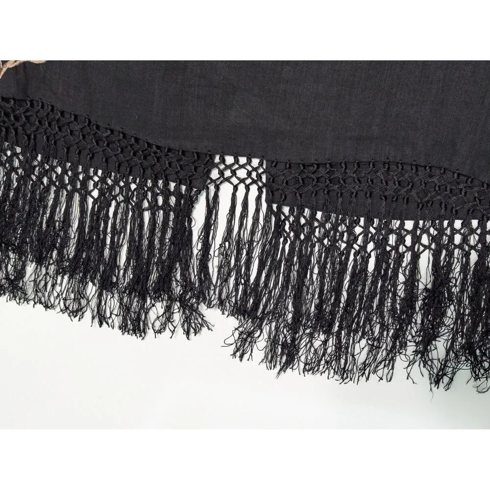 Vintage Linen Floral Embroidered Fringe Pencil Skirt Womens 14 Karen Kane Retro - Image 5