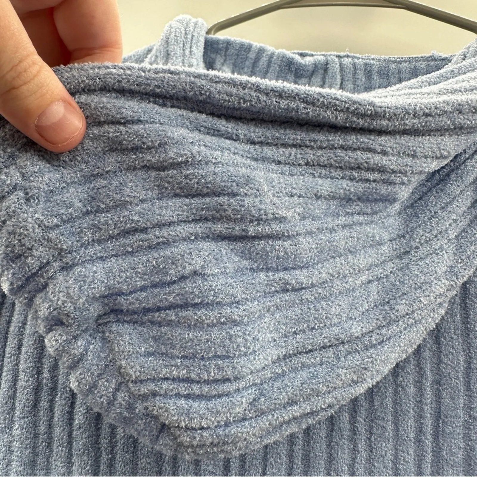 Barefoot Dreams Blue Ribbed Long Sleeve Hooded Open Front Cardigan Sz S - Image 9