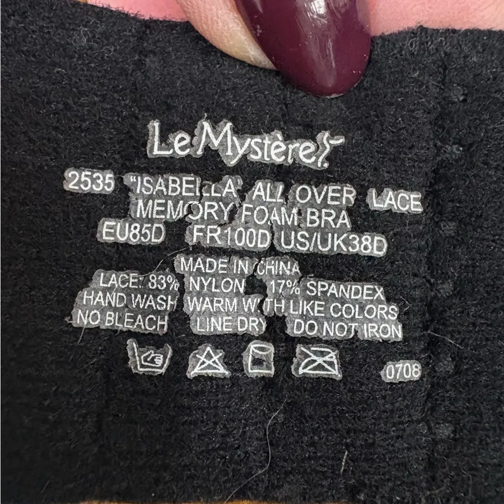 Le Mystère Isabella Lace Bra 38D, Black & Royal Blue Memory Foam Cups Size undefined - Image 3
