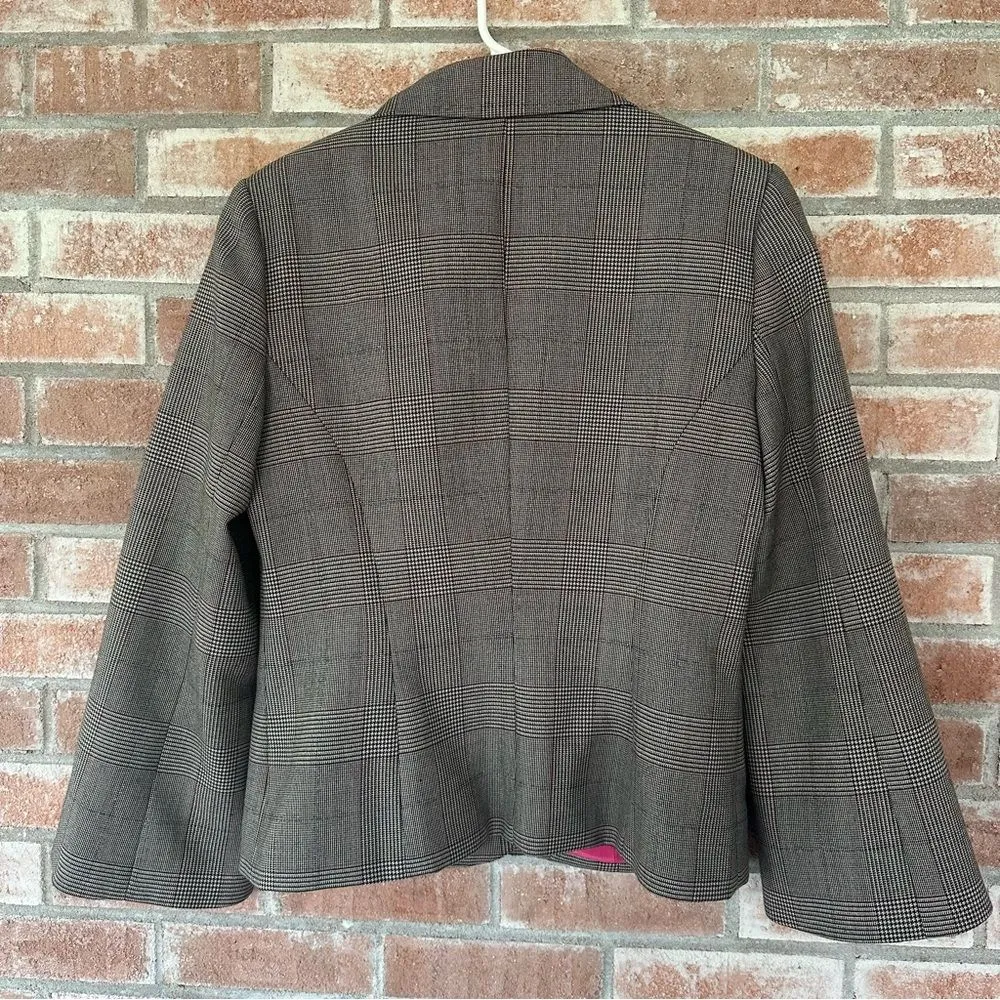 Trina Turk Wool Blend Plaid Blazer Jacket Women’s 10 Black White Pink Y2K - Image 8