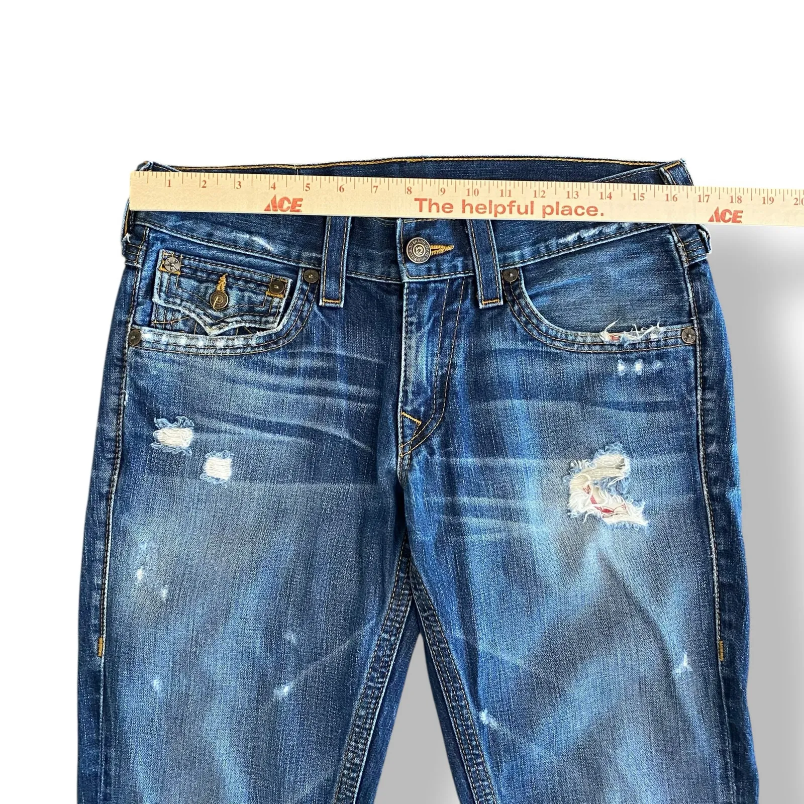 True Religion Womens 31 Distressed‎ Bootcut Jeans Made in USA Flap Pockets - Image 4
