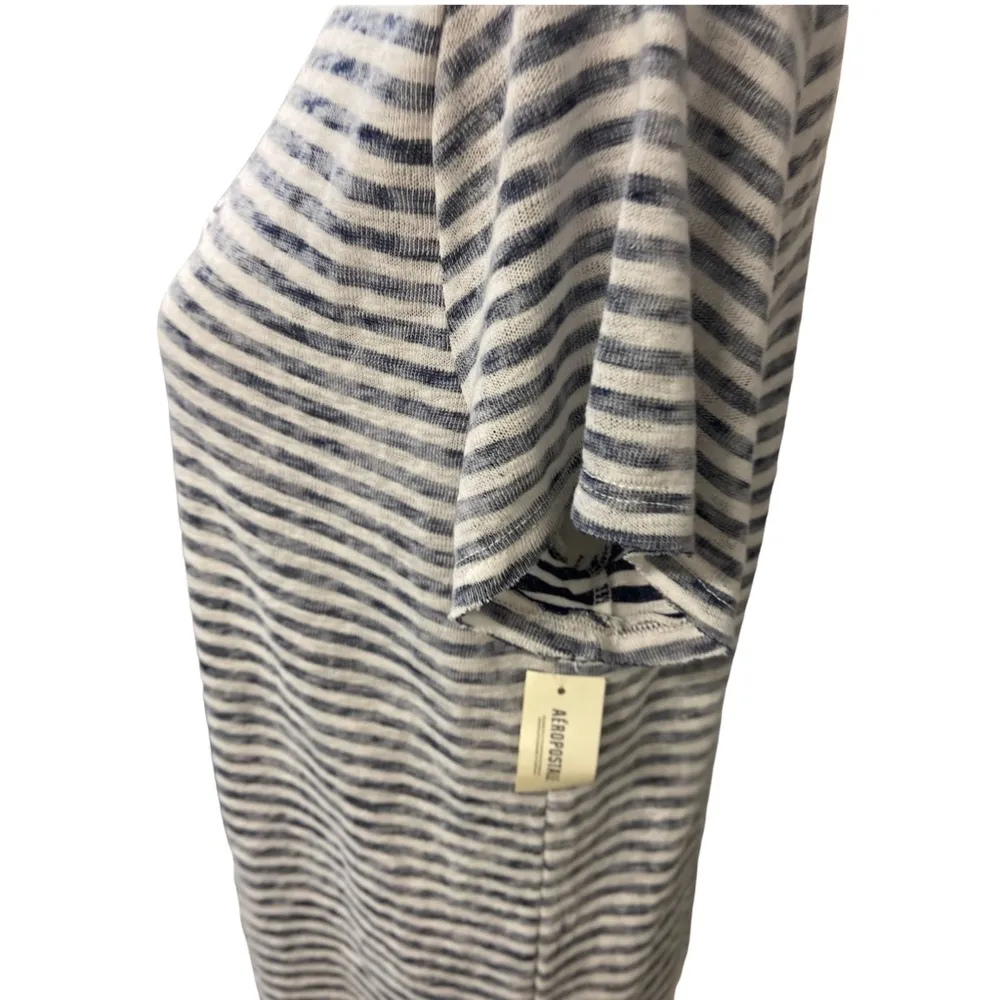 Aeropostale Striped Raw Edge V-Neck Loose Top Navy Blue Small - Image 6