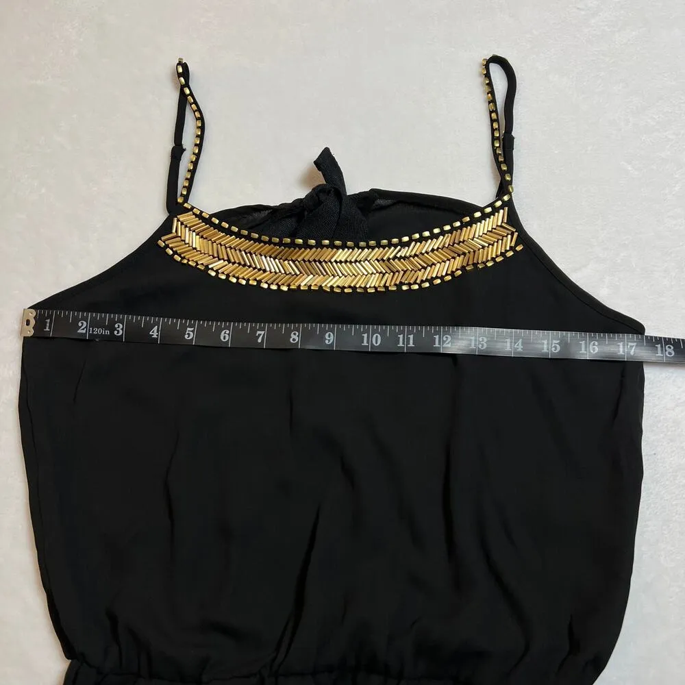 Women's Sleeveless Scoop Embellished Neck Romper Playsuit Size S Casual Festival Black - Image 8