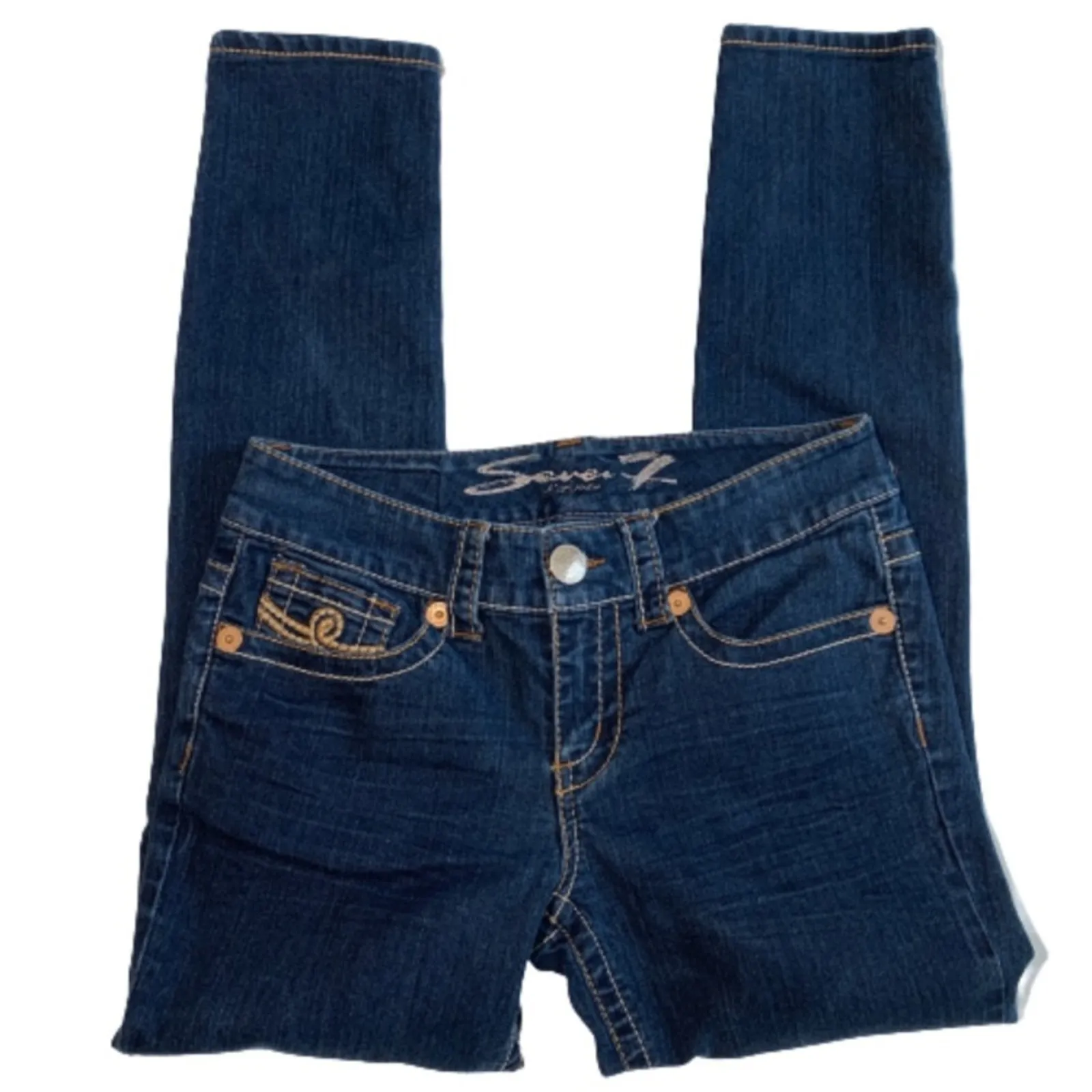 Seven7 Jeans Blue Wash Embroidered Pockets Skinny Denim Jeans Size 6 - Image 15
