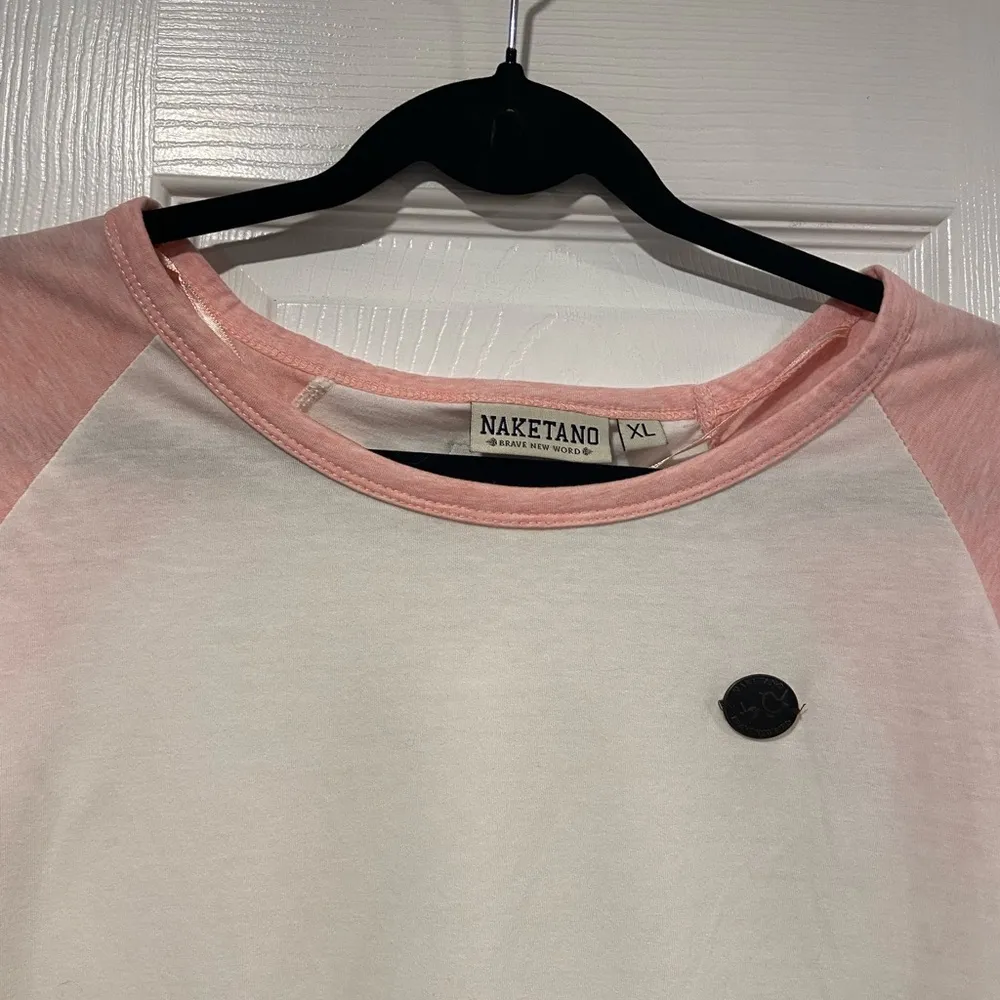 Naketano Size XL Pink White Ringer Short Sleeve Tee Shirt Leather Logo - Image 2