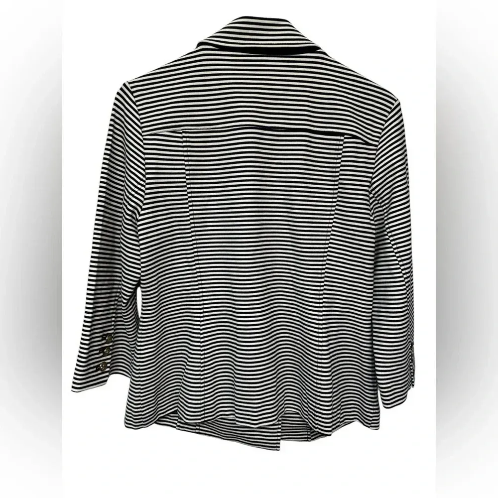 CAbi Jacket Navy Blue/White Striped Collared Double Breasted Pockets - Image 4