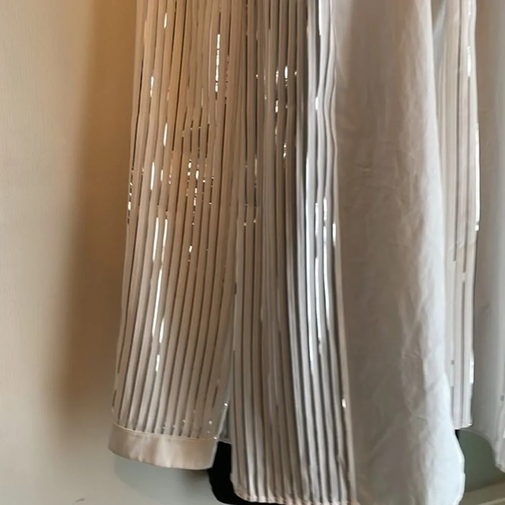 Akris Blouse with Foil Pleats and Shirt Collar white and silver size 12 - Image 7