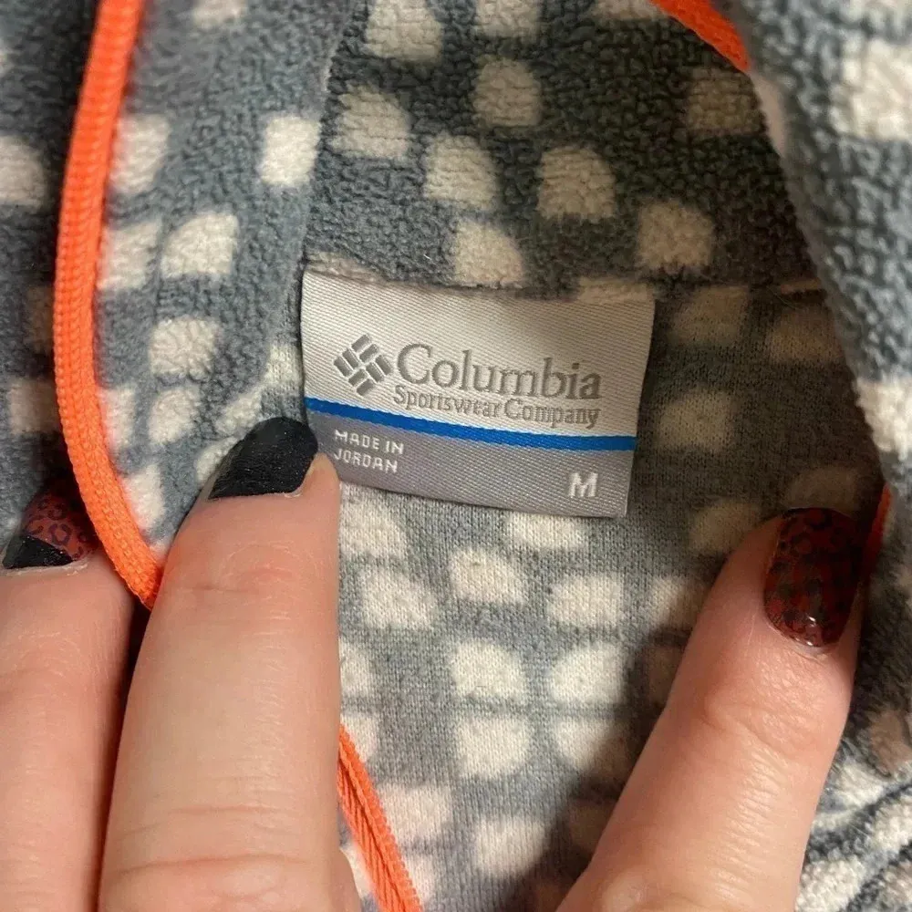 Columbia Gray & White with Pink Detail Ling Sleeve Fleece Three Quarter Zip Up - Image 5