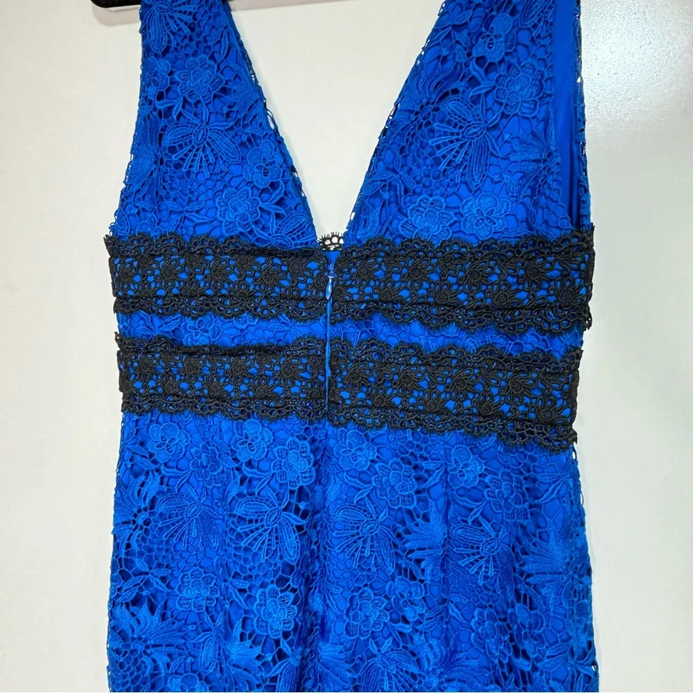 DVF Blue Viera Lace Sleeveless Shift Midi Dress V Neck 4 - Image 7