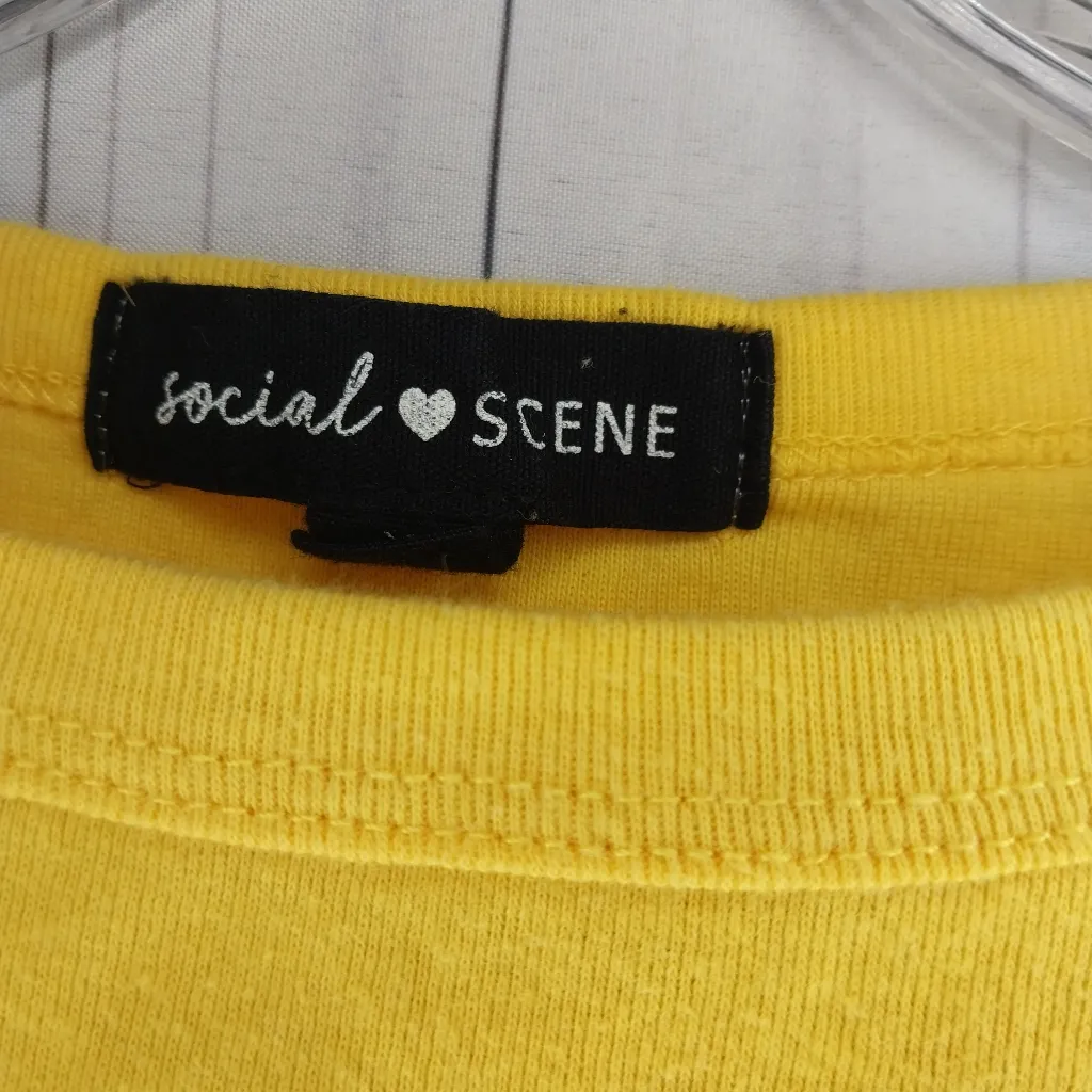 Social Scene Cropped 90's Yellow Sleeveless Top with Mushroom Embroidery Size XS - Image 3