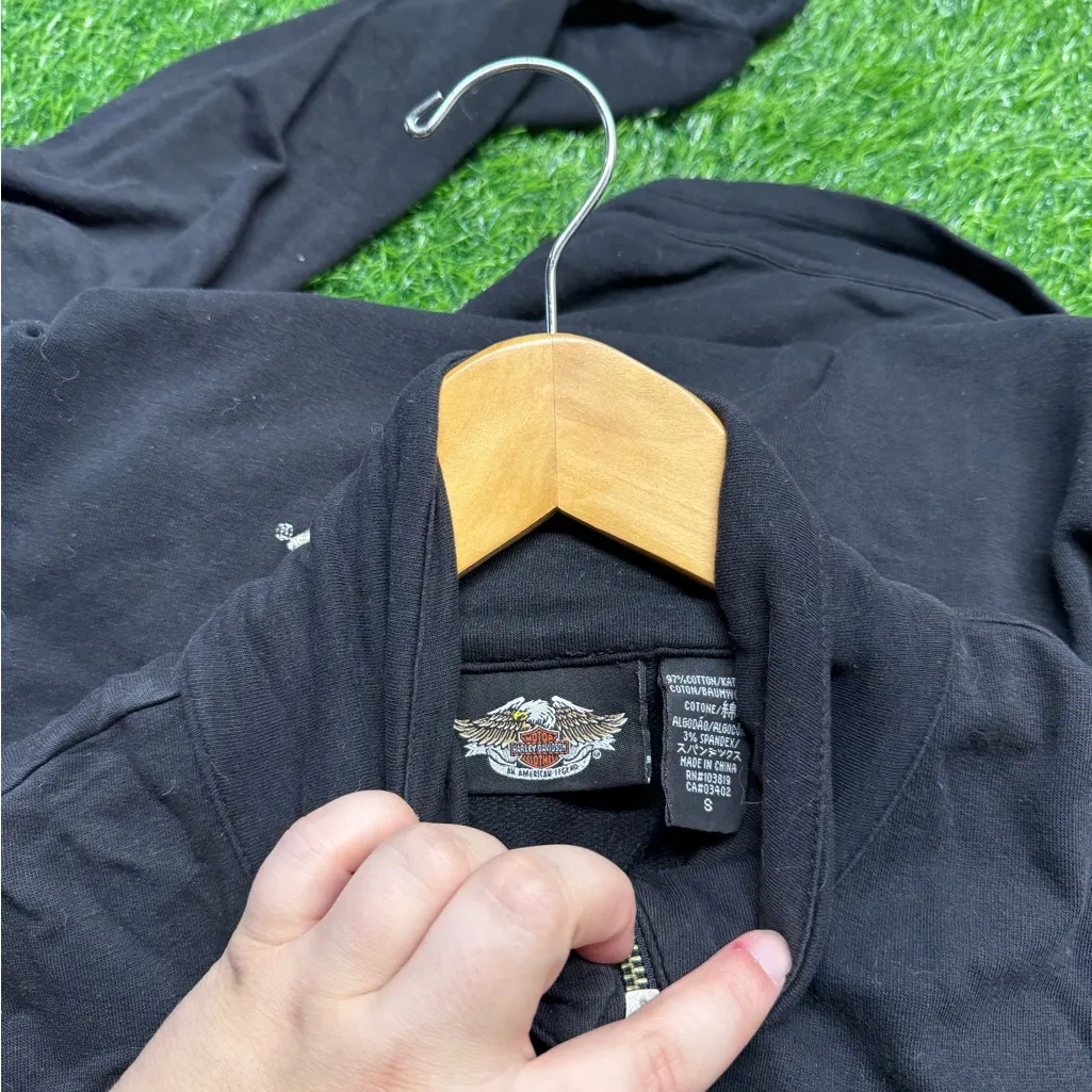 Harley Davidson Y2K Silver Logo Zip Up Jacket Black - Image 7