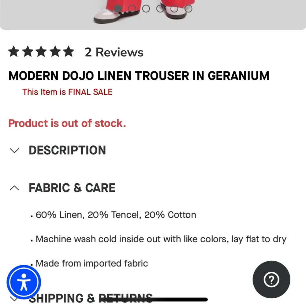 NWT 7ForAllManKind MODERN DOJO LINEN TROUSER IN GERANIUM Size 27 - Image 9