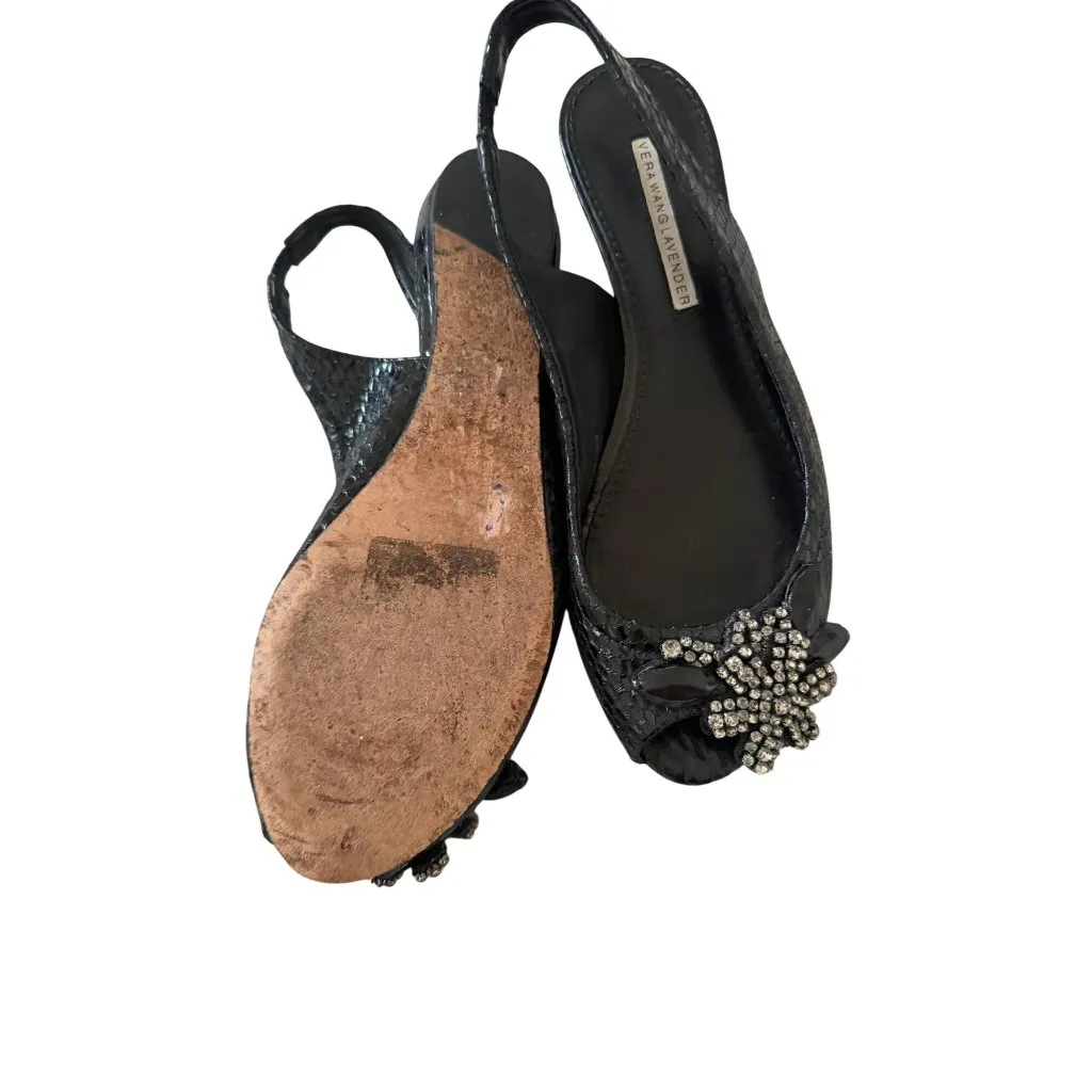 VERA WANG Lavender Black Leather Floral Slingback Sandals Size 6.5 - Image 7