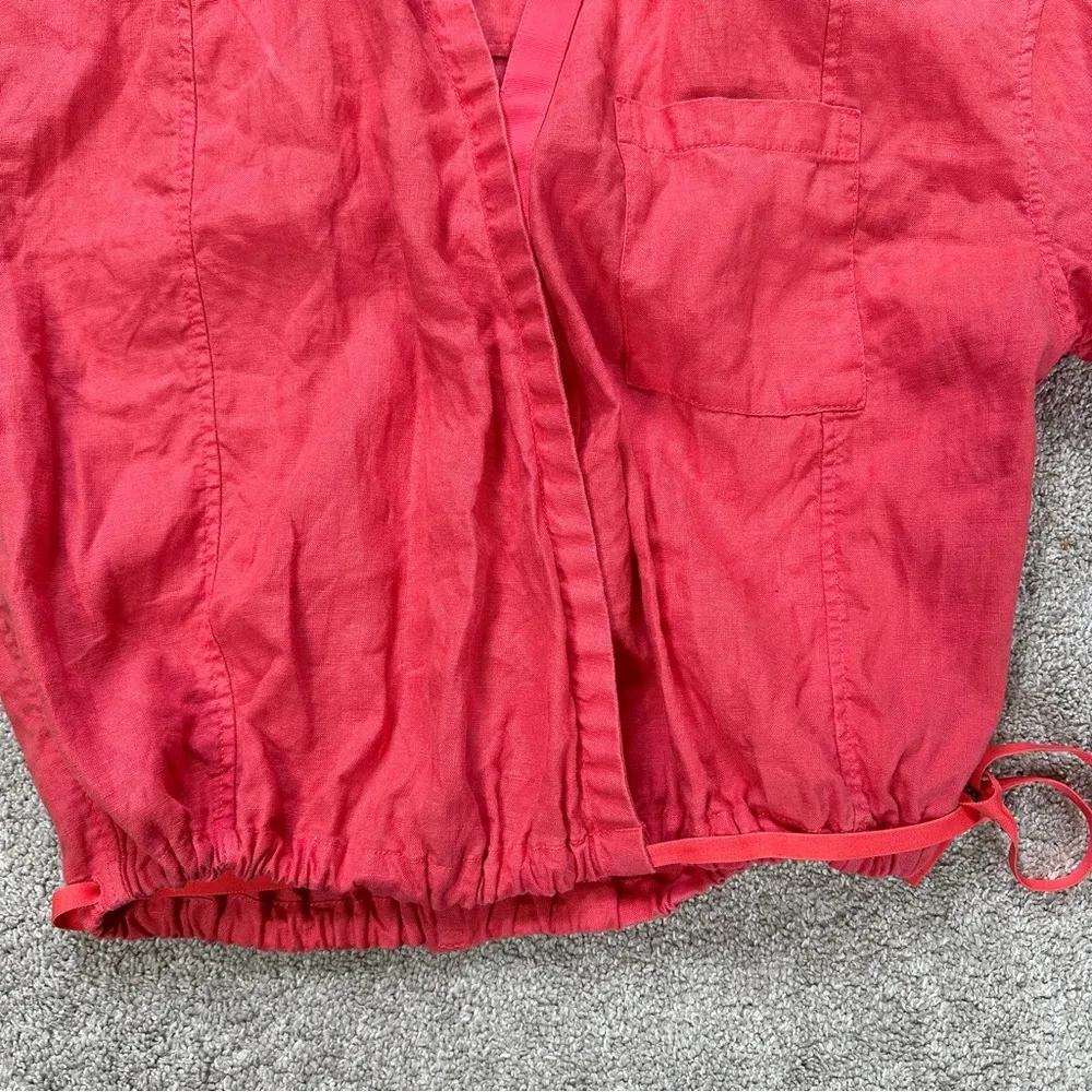Athleta Playa Tie Wrap Top 100% Linen Shortsleeve in Coral Passionfruit Size L - Image 4