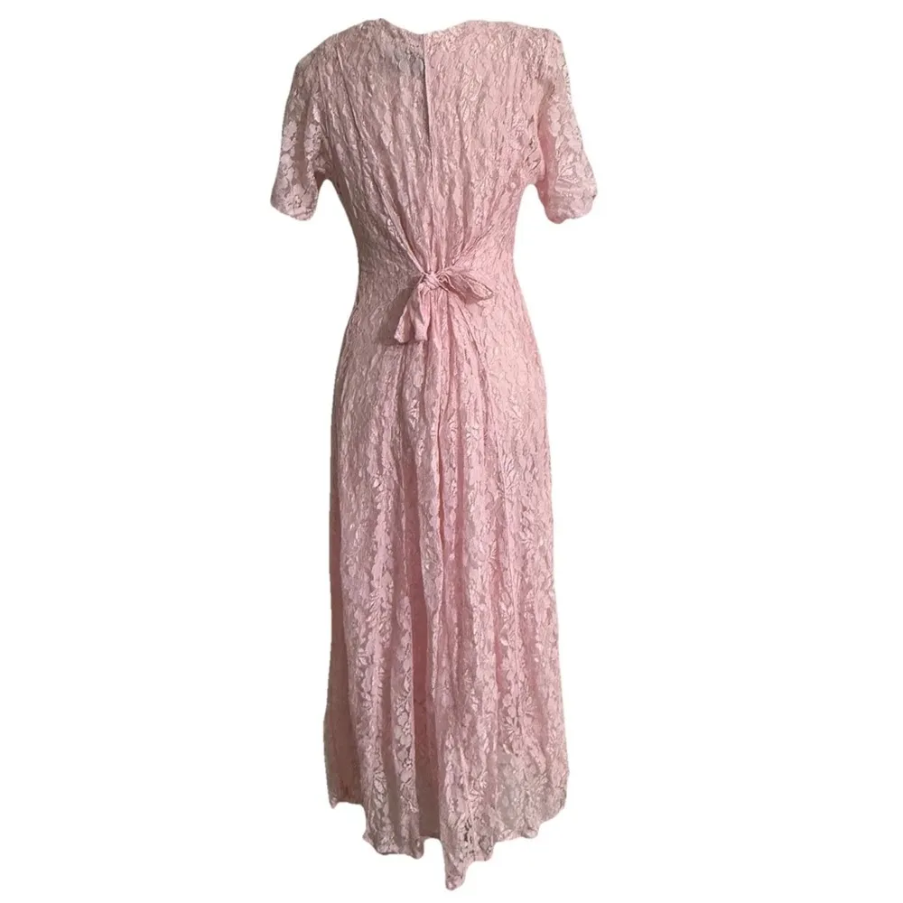 VTG Nostalgia Maxi Gauzy Lace Dress sz M Pink Short Sleeve Flowy Fairy Boho Size M - Image 2