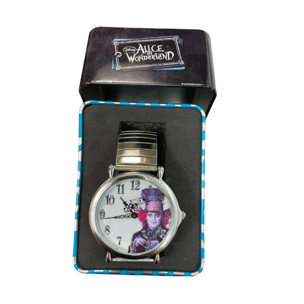 Disney Alice In Wonderland Mad Hatter silver metal quartz watch SKU 9689 - Image 13