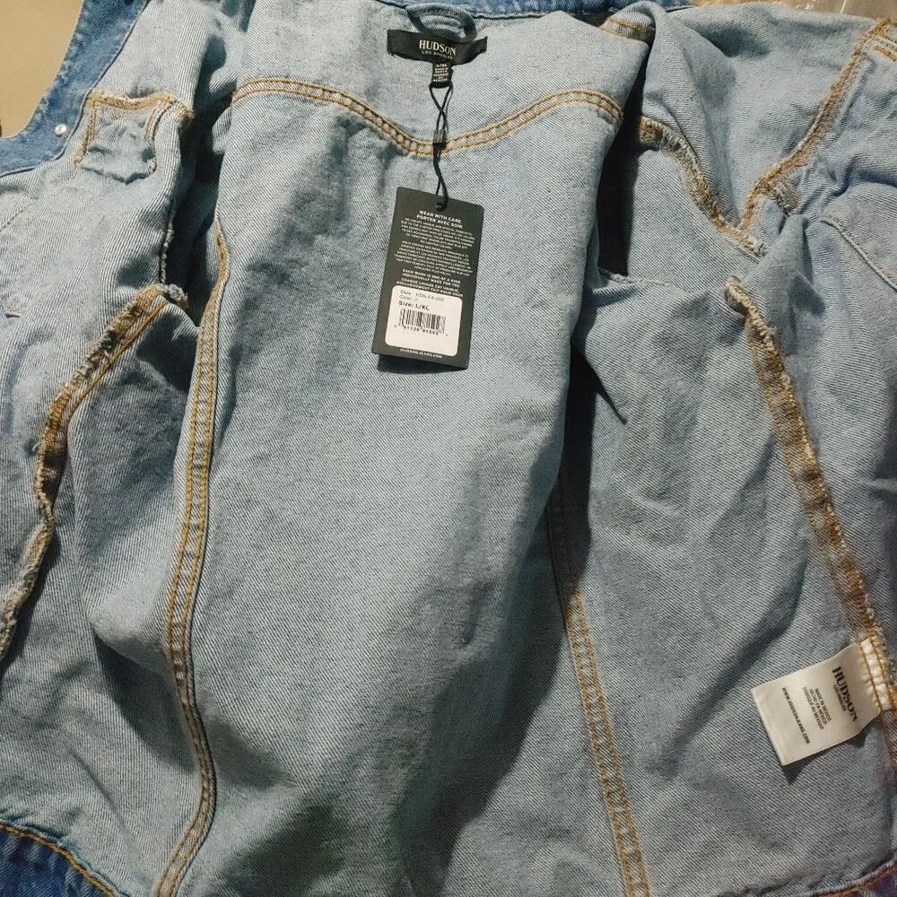 Jean Jacket Hudson Light Blue Denim Large XL Button Closure Dual Chest Pockets - Image 3