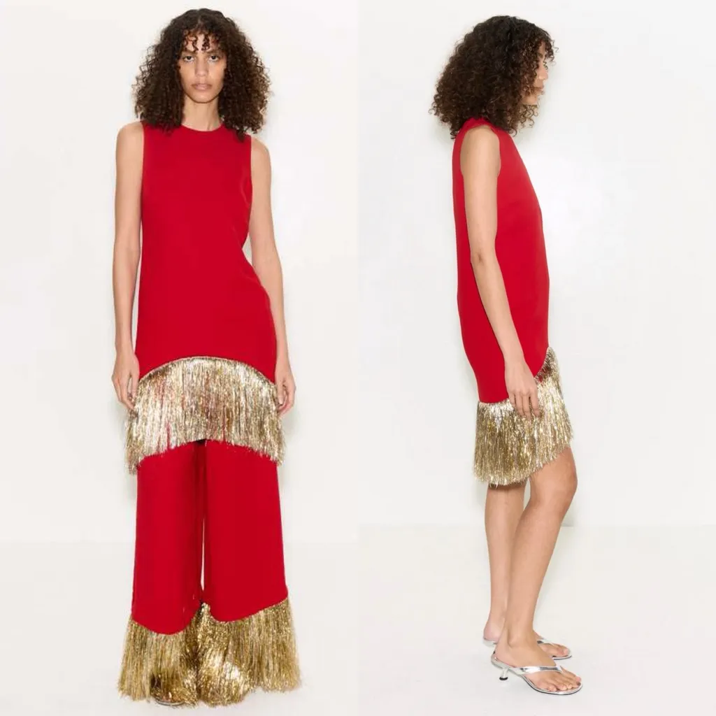 Simon Miller Bowie Fringe Mini Dress in Lucky Red Gold Size XS NWT - Image 12