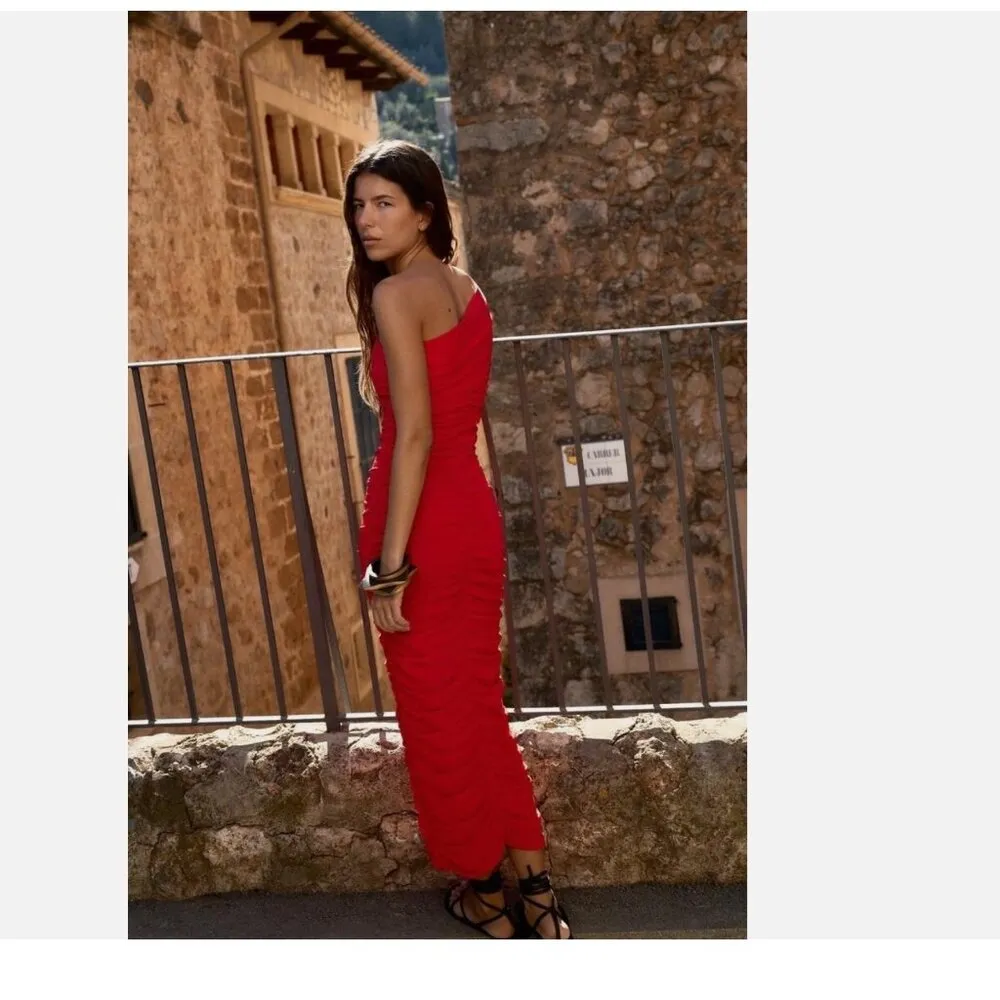 NWOT Zara ASYMMETRICAL KNIT DRAPED Ruched One Shoulder Bloggers Fave DRESS  Smal - Image 3