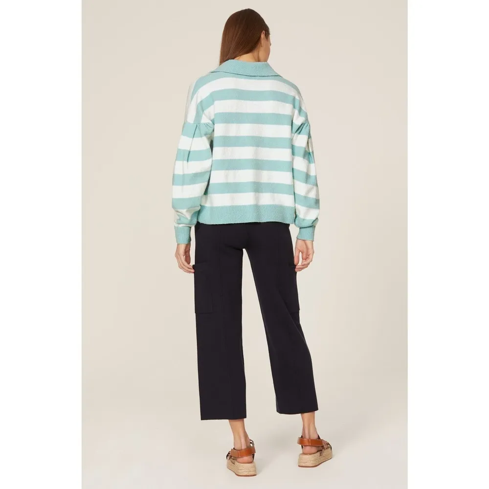 Tanya Taylor Maise Blue White Stripe Collared Pullover Sweater XS - Image 2