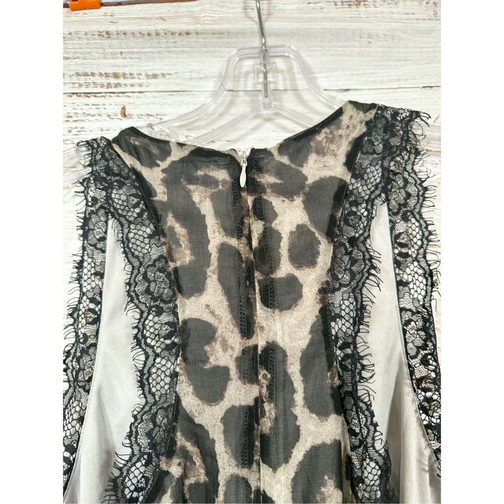 Tobi Women's Leopard Print Sleeveless Lace Trim Dress Black Brown Size Medium - Image 8