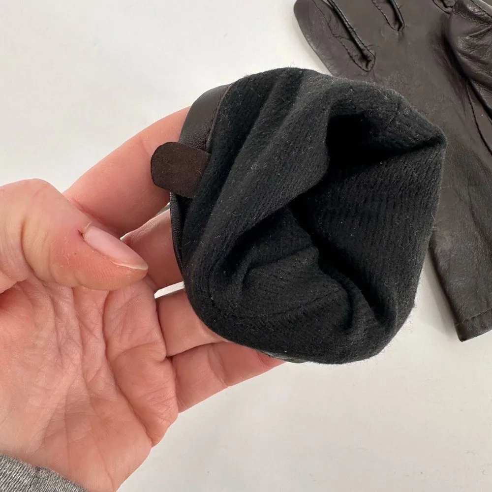 Vintage Leather Brown & Tan laced driving gloves lightly insulated small medium - Image 2