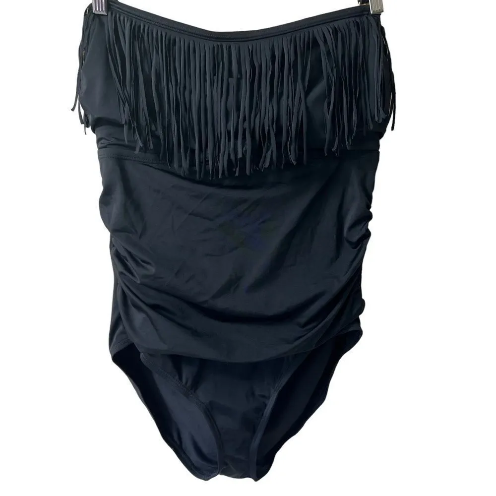 Swimsuits For All Fringe Bandeau One Piece Black Size 16 - Image 4