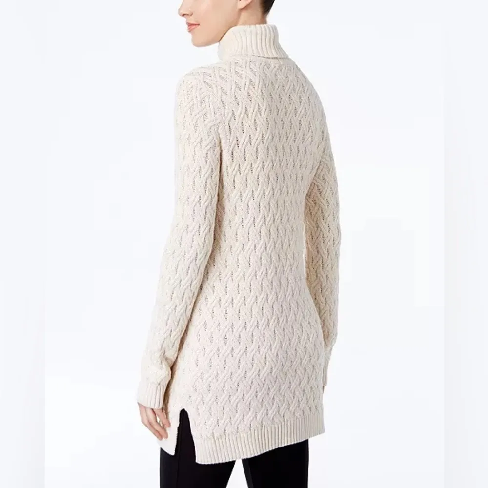 Jeanne Pierre Cable Knit Fisherman Tunic Sweater Gray - Image 3