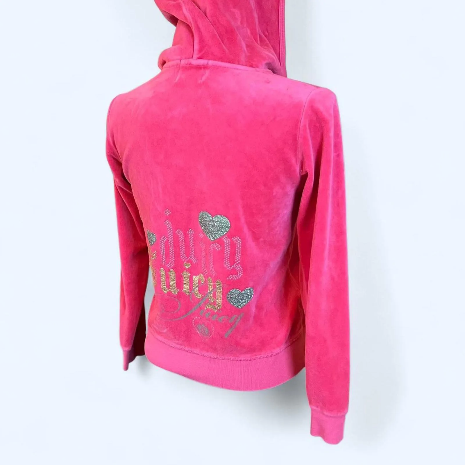 Vintage Y2K Grail Pink Juicy Couture velour hoodie with rhinestone logo Size XS - Image 8