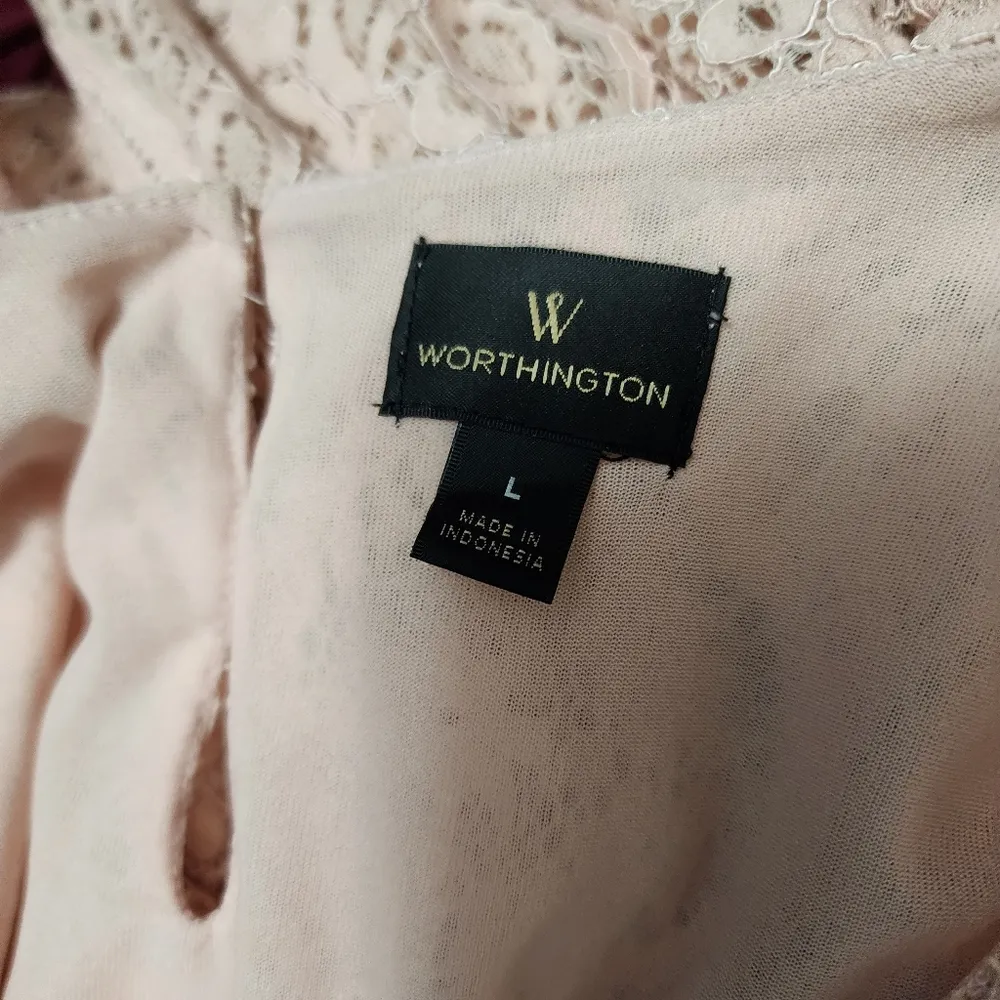 Worthington Pink Bell Sleeve Scalloped Hem Blouse Size Large - Image 7