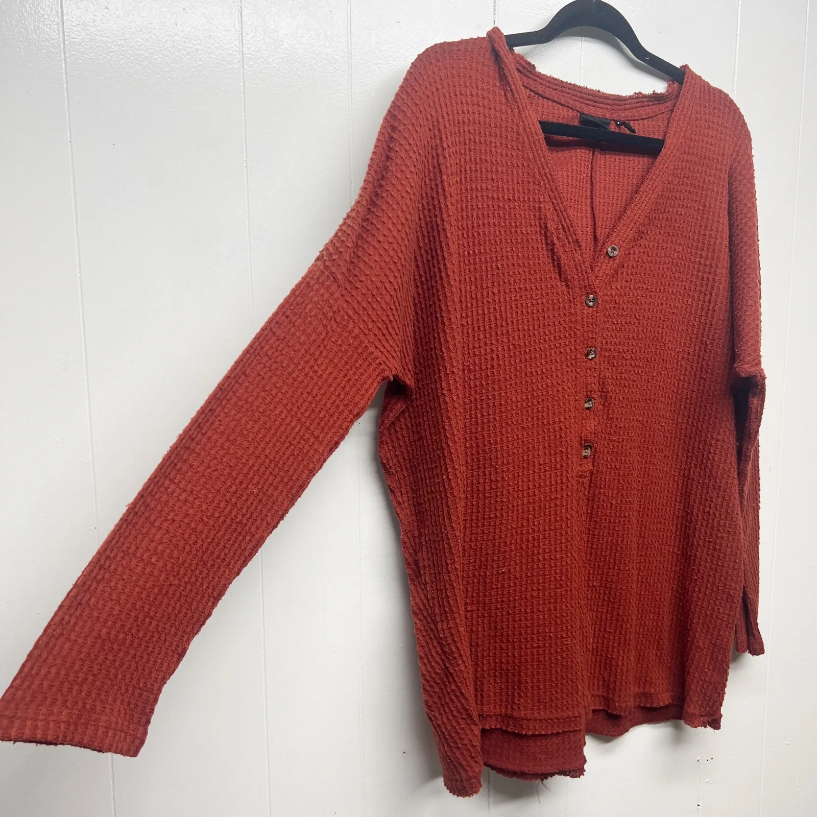 Out From Under Waffle Knit Burnt Orange Women's Thermal Sweater Large Oversized - Image 5