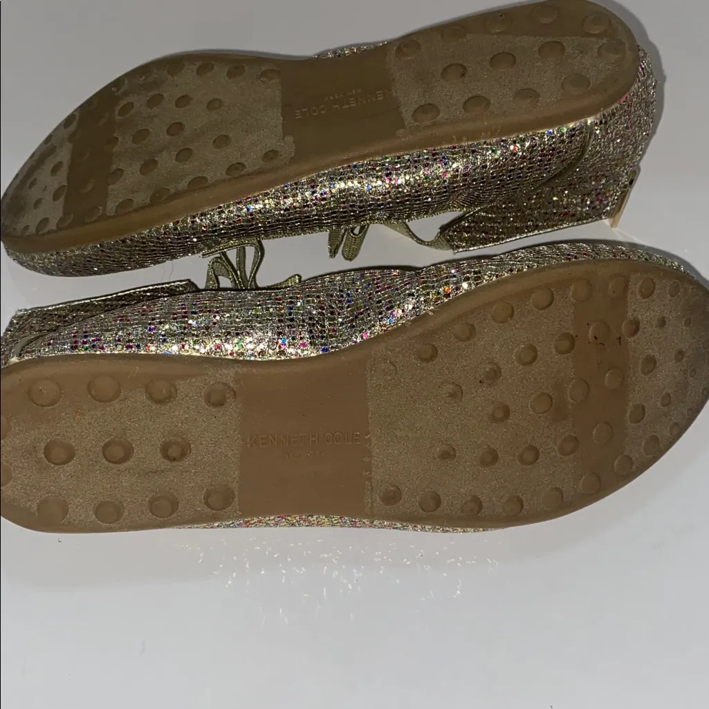 Kenneth Cole multi colored sequin gold flats with bows size 5 - Image 6