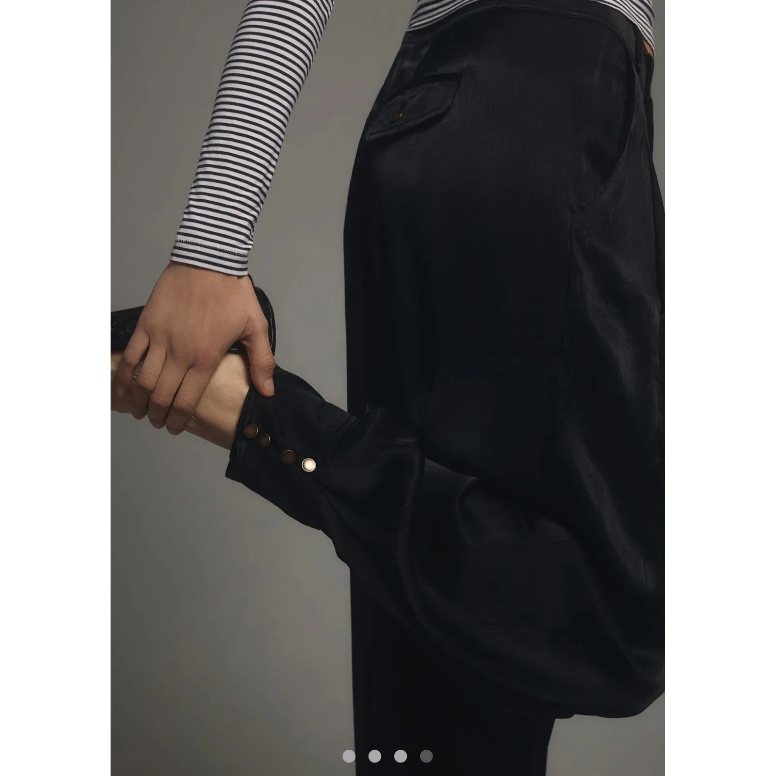 Anthropologie NWT Black silky cuffed barrel Satin Pleated Jogger Pants Size S - Image 3