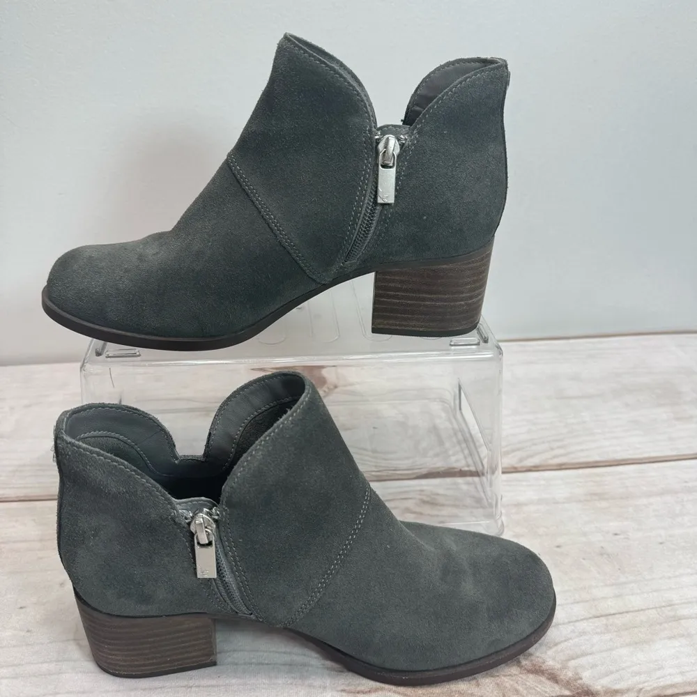Sofiya Gray Genuine Suede Heeled Ankle Boots with Silver Studs - Image 4