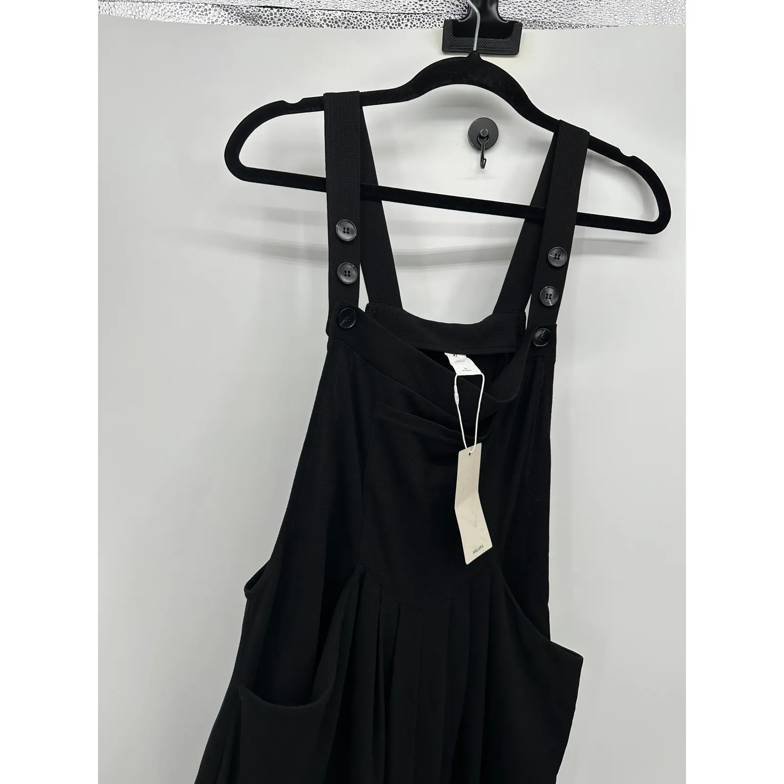 Halara Womens Black Button Multiple Pockets Waffle Casual Overalls Size XL NWT - Image 5
