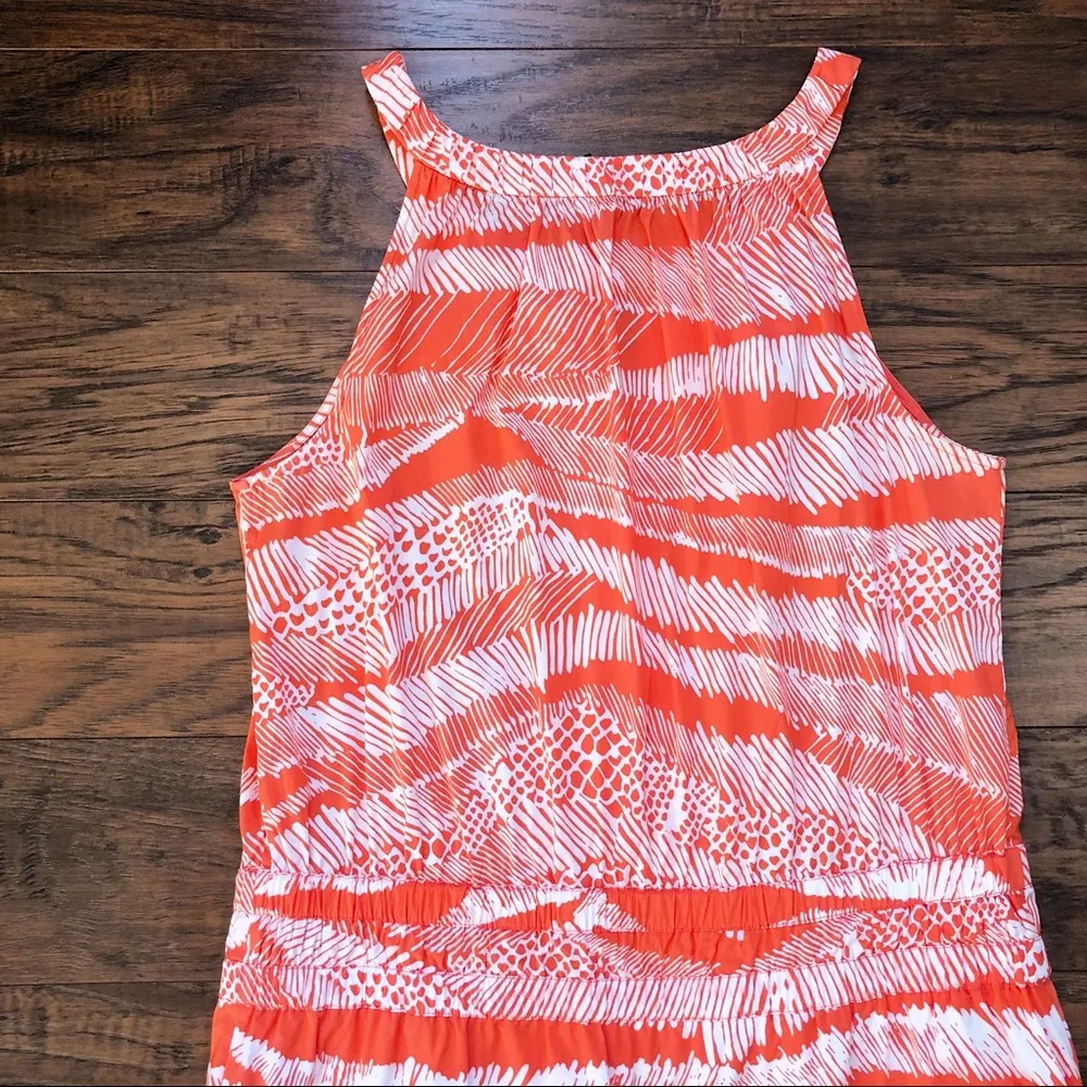 BCBGMaxAzria • orange white sundress drop waist halter neck tribal print summer - Image 12