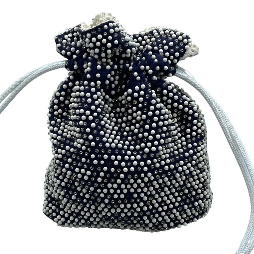 Vintage 70’s boho reversible drawstring bucket bag. Blue - Image 2