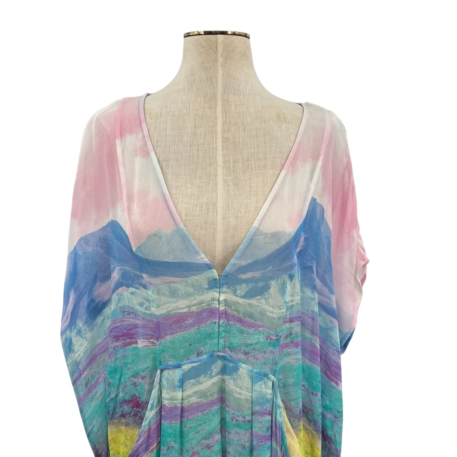 Free People Rainbow Kaftan Cover-Up Dress Colorful Sheer Size Large - Image 4
