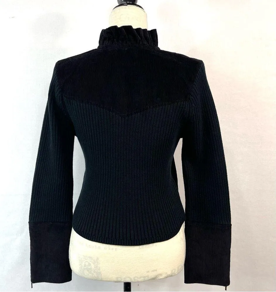 Twiggy Black Corduroy Motorcycle Ruffle Neck Front Jacket Size L Size L - Image 5