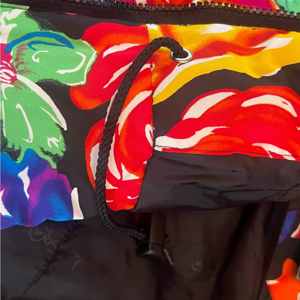 Obermeyer Bright Floral Ski Puffer Jacket Hooded Drawstring Waist Retro Size 10 - Image 8