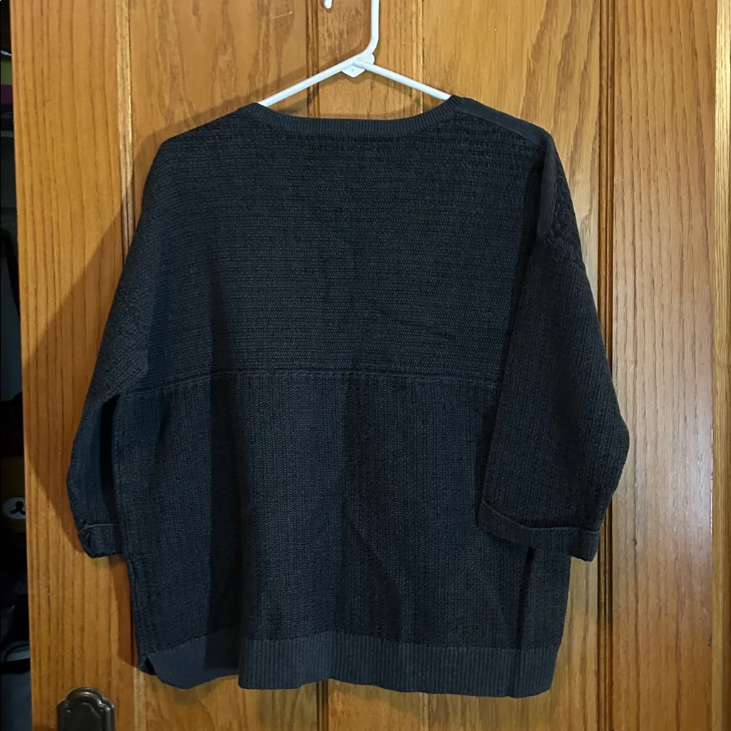 Poetry Cotton Linen Sweater Size 14 Dark Gray 3/4 Sleeve V Neck - Image 4