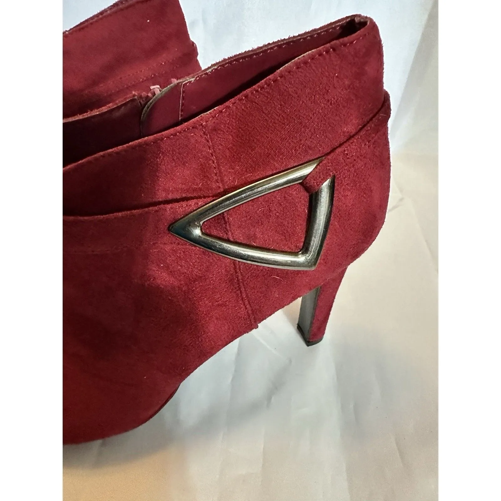 Impo Booties Red Faux Suede Tootie Heels Buckle Ankle Boots Shoes Size 10M - Image 4