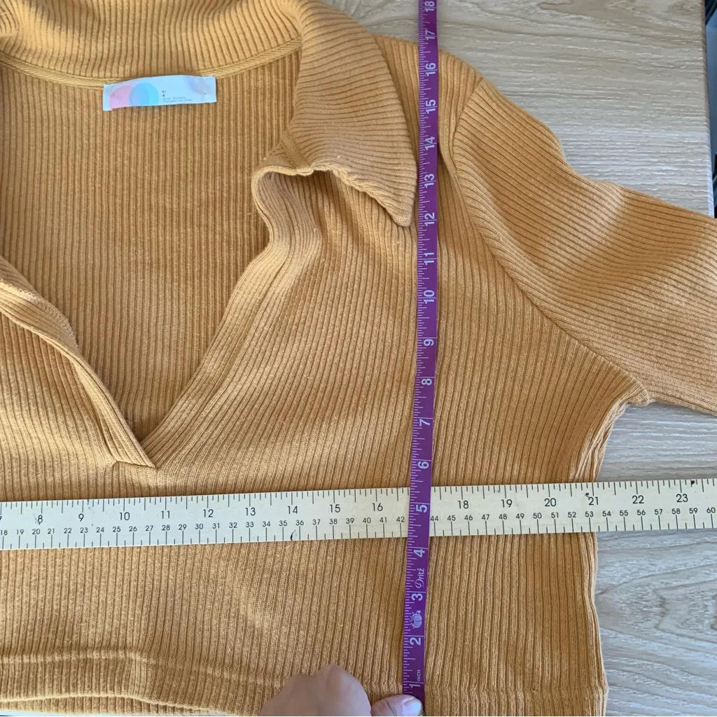 Free People Beach Large Honey Yellow Deep V Neck Collar Crop Sweater Rib - Image 5