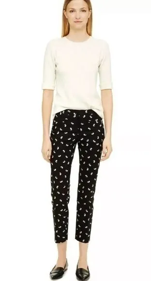 CLUB MONACO KOI FISH PRINT ANKLE CROP ALI BLACK WHITE PANTS 10 - Image 1